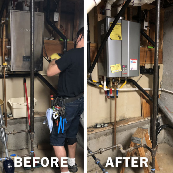Before and After Eternal Water Heater Replacement